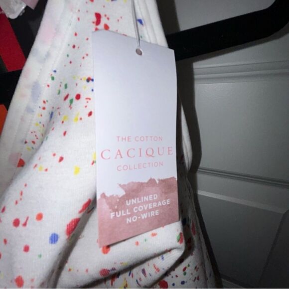 New, Cacique Cotton Collection Paint Splatter Unlined Full Coverage Wireless Bra - Picture 4 of 9